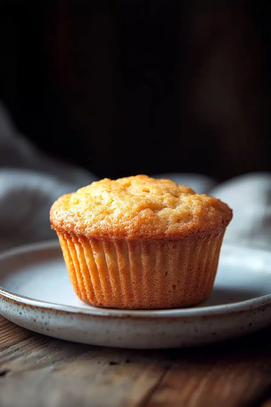 Close-up of a protein muffin with visible textures and natural lighting