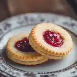 Close-up of a shortbread cookie with filling on a clean background