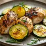 Close-up of slow cooker chicken with zucchini in a bright, clean setting