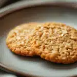 Close-up of thin and crispy oatmeal cookies on a clean background