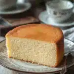 Close-up of a vanilla cake with a smooth frosting, set against a minimal background in a kitchen by the sea.