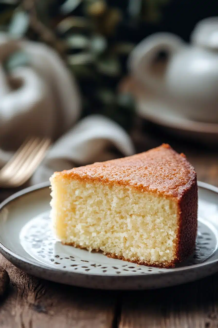 Close-up of a vanilla cake with a smooth, creamy texture and a clean background.