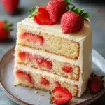 Close-up of a vanilla cake with strawberry filling on a clean background