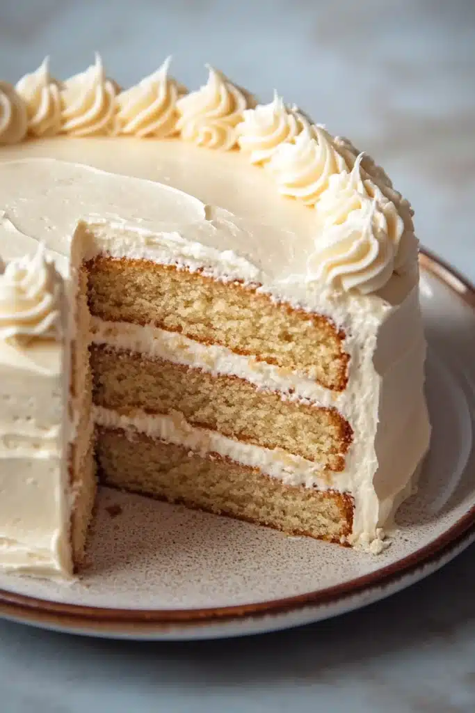 Close-up of a vanilla cake with creamy filling on a clean background