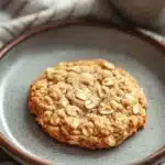 Close-up of vanilla oatmeal latte cookie with warm lighting