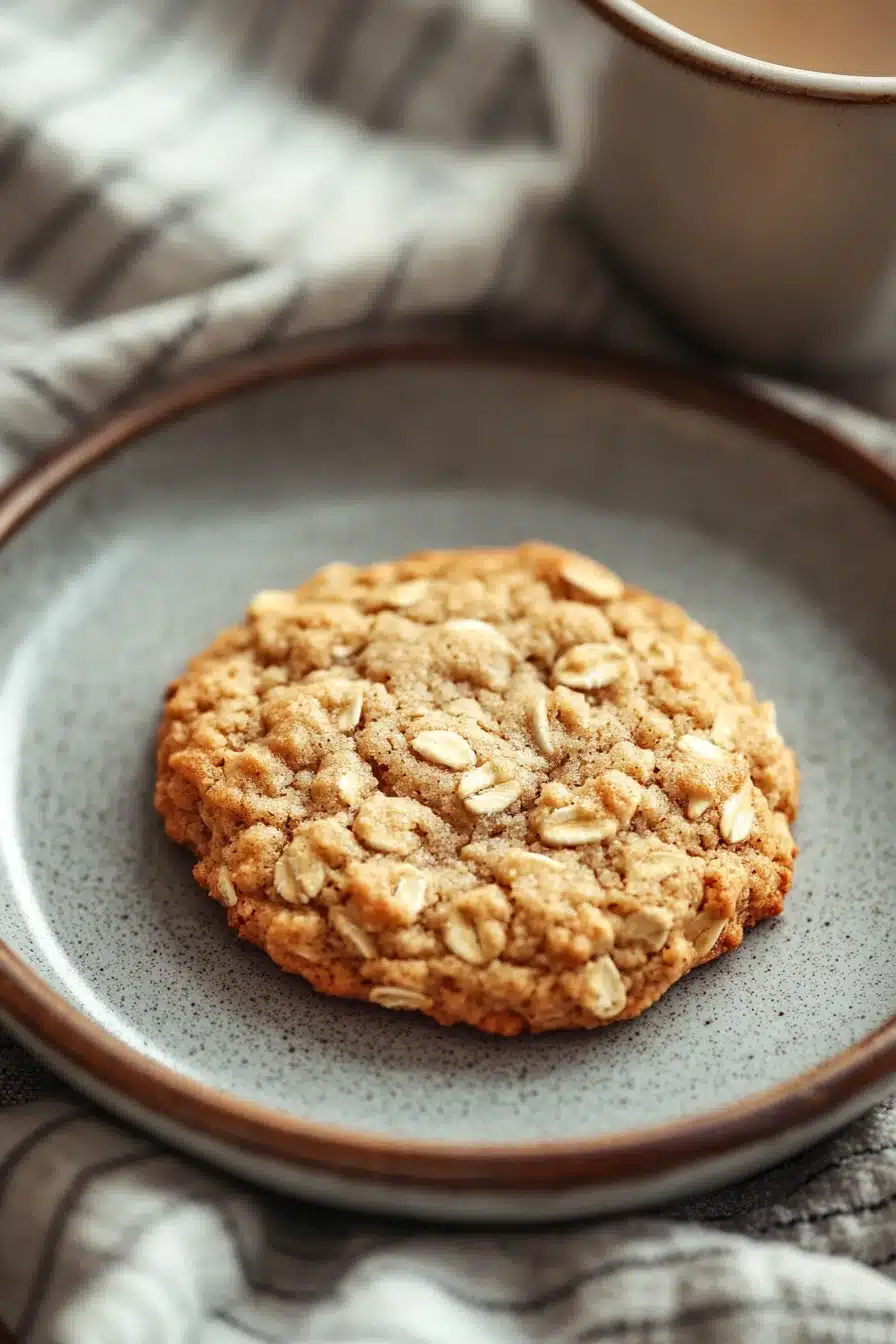 Close-up of vanilla oatmeal latte cookie with warm lighting