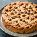 Close-up of a vegan peanut butter cookie cake with a clean background.
