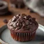 Close-up of zucchini chocolate muffin with a clean background