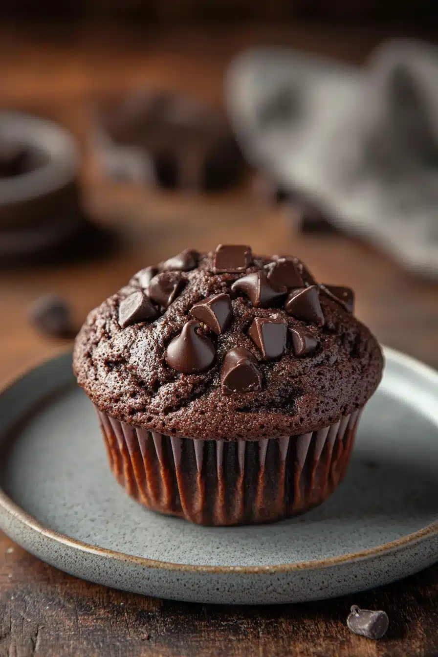Close-up of zucchini chocolate muffin with a clean background