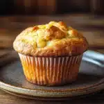 Close-up of freshly baked muffins made with kodiak muffin mix and greek yogurt, showcasing a golden brown texture.
