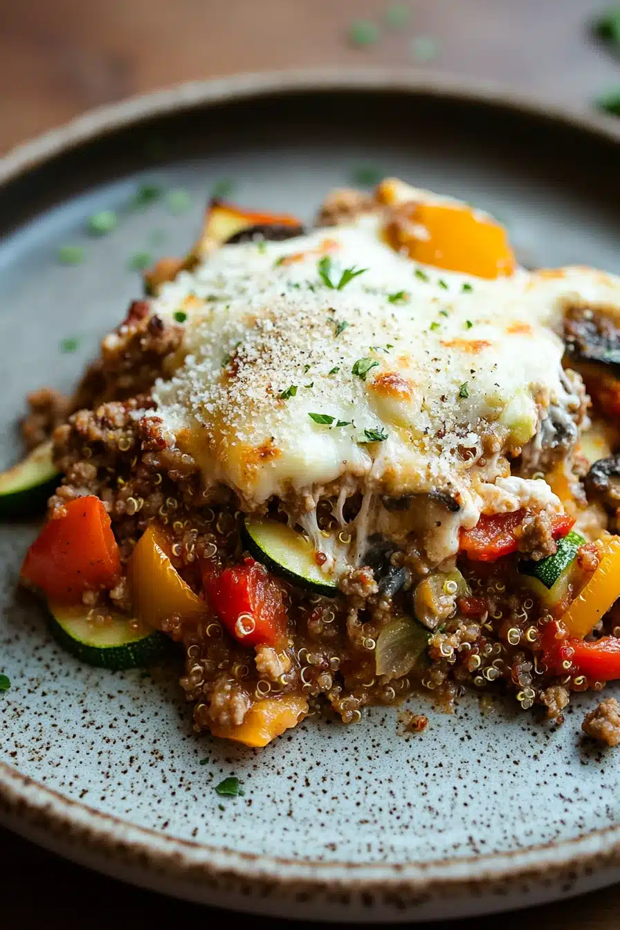 Close-up of a make ahead dinner with ground turkey in a bright, appetizing presentation.