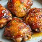 Honey chicken thigh air fryer - the image shows a plate of grilled chicken drumsticks. the drumsticks are golden brown and appear to be seasoned with herbs and spices. they are arranged in a circular pattern on the plate, with each drumstick slightly overlapping the one below it. the plate is made of a light-colored ceramic or porcelain material, and the drumsticks have a slightly charred texture. the background is blurred, but it appears to be a wooden table.